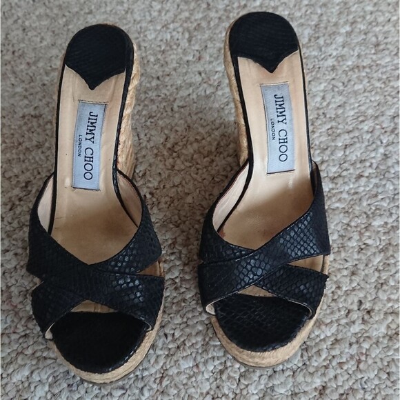 JIMMY CHOO black Snakeskin Animal Print Espadrilles size 36.5 - Picture 3 of 13